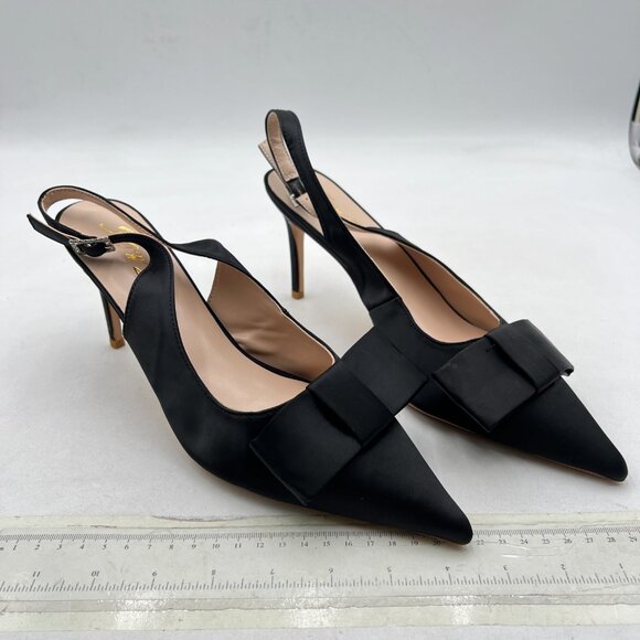 FOWT Black Pointed Toe Bow Pumps Stiletto High Heel Slingbacks Slip on Shoes - Picture 3 of 8